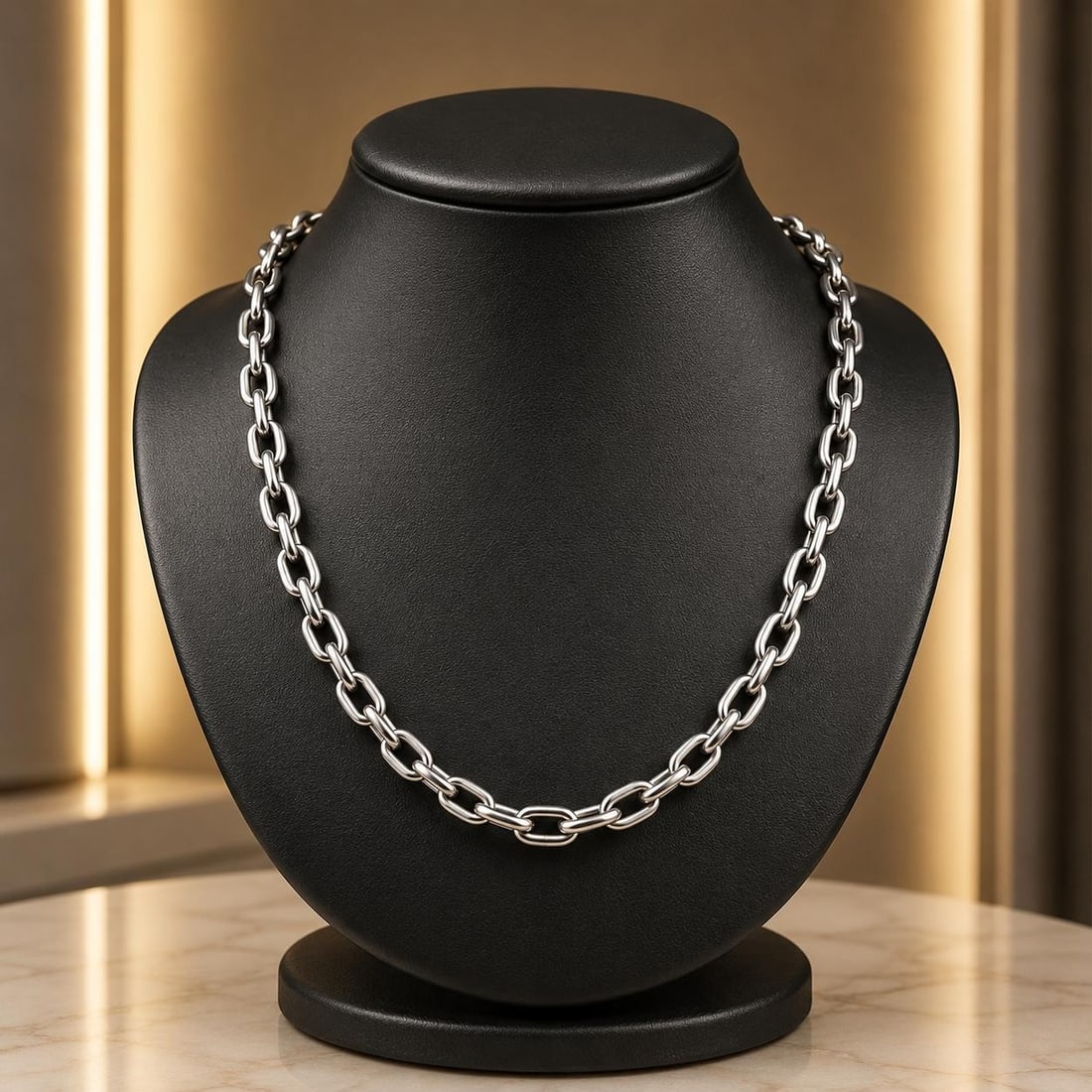 Platinum anchor cable link necklace 25 inch 6.8mm heavy chain (1 of 7)