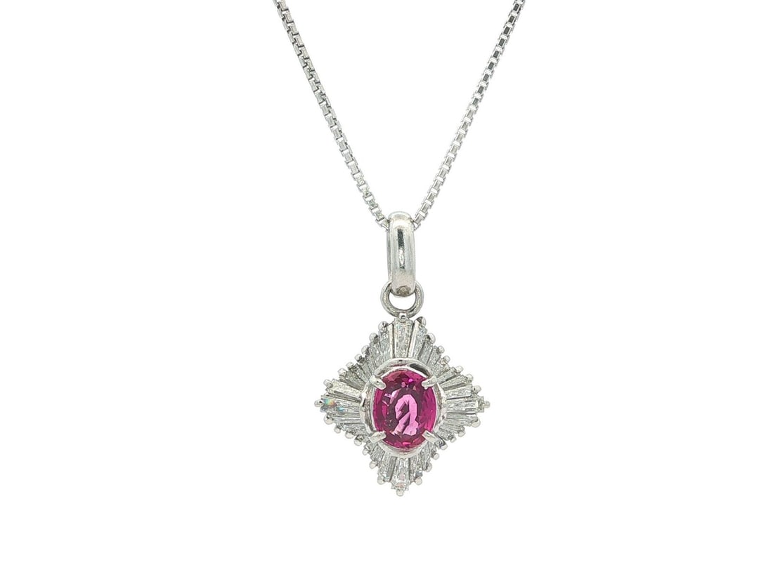 Platinum GIA Pink Sapphire Diamond Ballerina Pendant Necklace