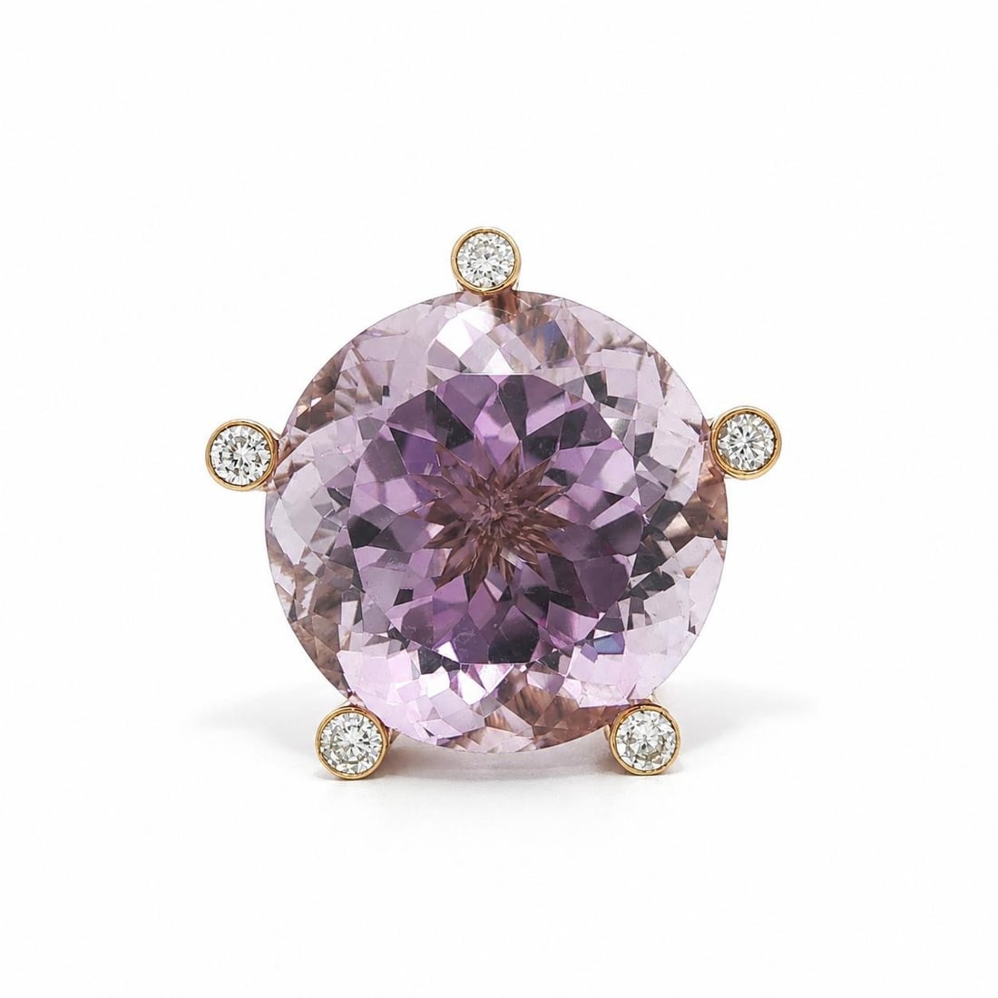 Unbranded 18k Gold Cocktail Ring with 55ct Kunzite and 5 Diamonds