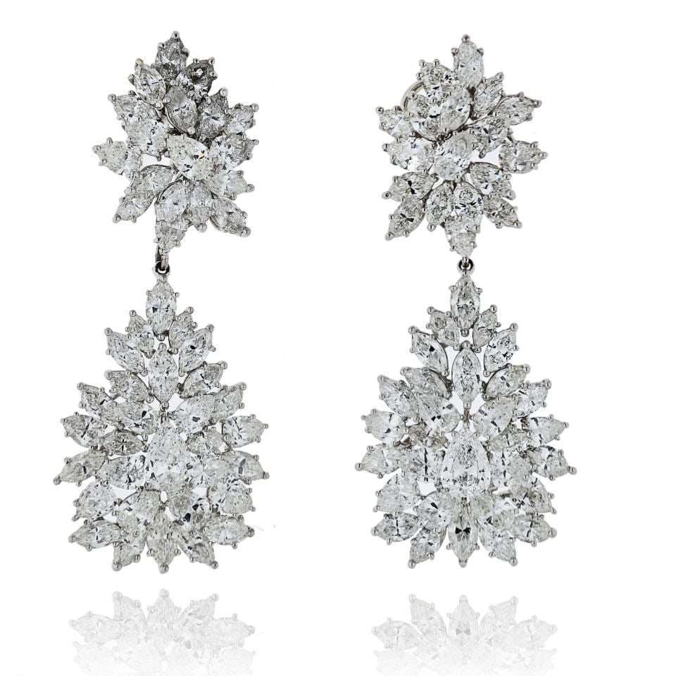 Platinum Cluster Diamond Drop Earrings 48.15 Cts Detachable Pendants