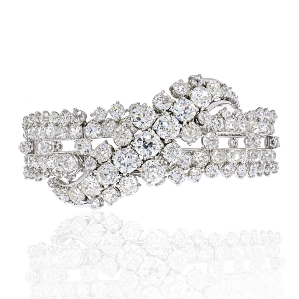 27 Carat Platinum Old Mine Cut Diamond Cuff Bracelet (1 of 1)