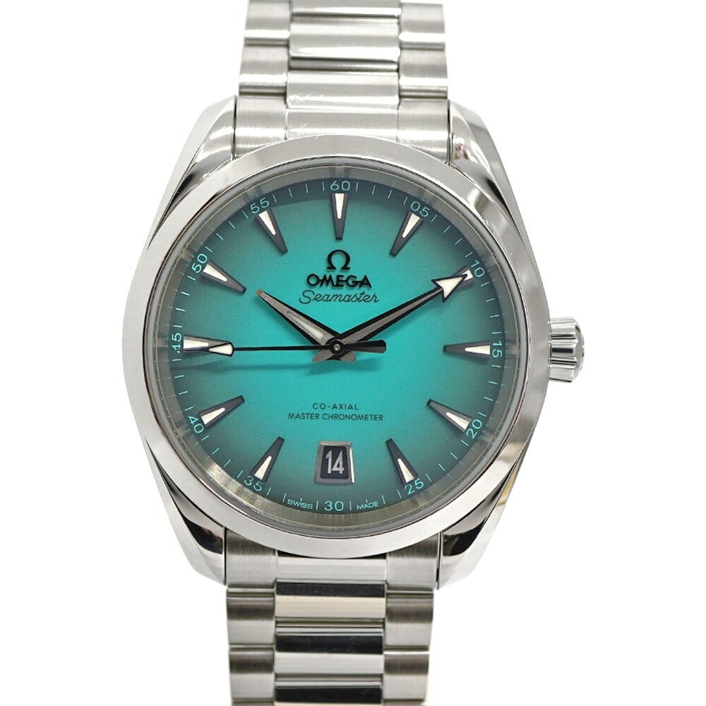 OMEGA Seamaster Aqua Terra 150M Turquoise Men's Wristwatch: OMEGA Seamaster Aqua Terra 150M Turquoise Men's Wristwatch This is an OMEGA Seamaster Aqua Terra 150M men's wristwatch, model 220.10.38.20.03.005. Crafted in Switzerland, this pre-owned watch features