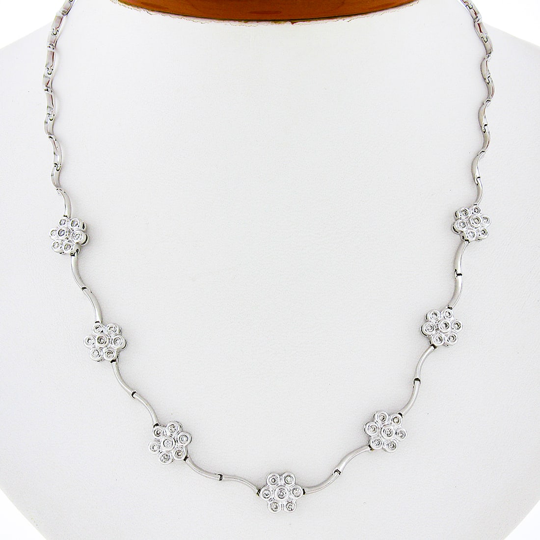 Unbranded 14K White Gold 7 Station Diamond Flower Cluster Collar Necklace (1 of 7)