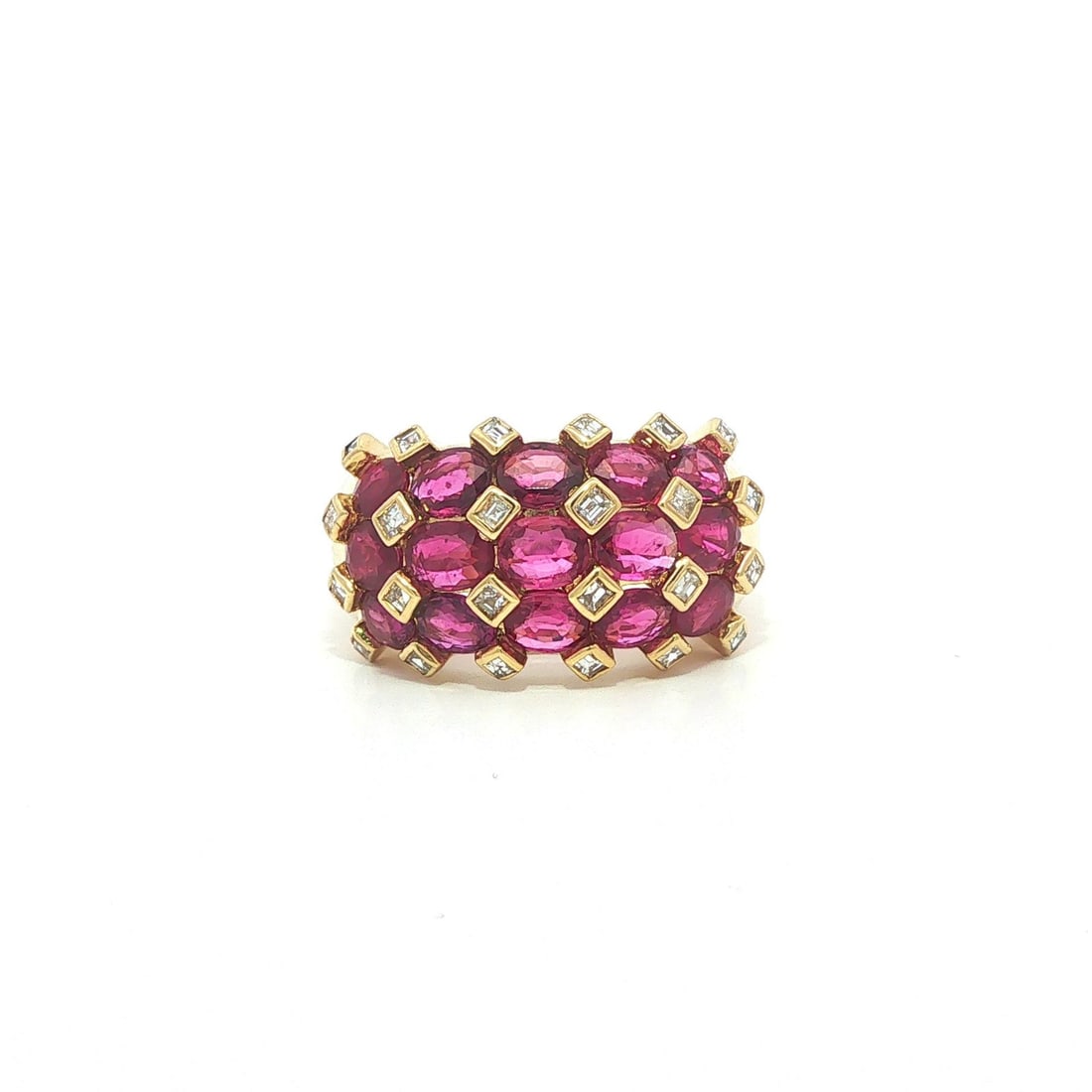 18k Yellow Gold Ruby Diamond Domed Band Ring Size 6.5 (1 of 18)