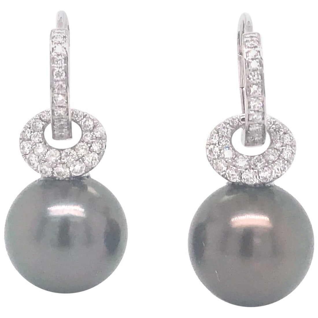 Harbor Diamonds Tahitian Pearl Diamond Drop Earrings 0.57ct 18K White Gold