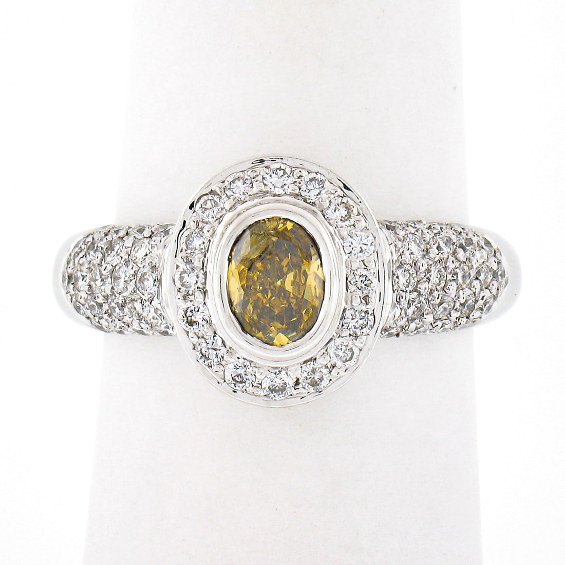 18k White Gold 1.05ct Fancy Yellow Brown Diamond Halo Engagement Ring