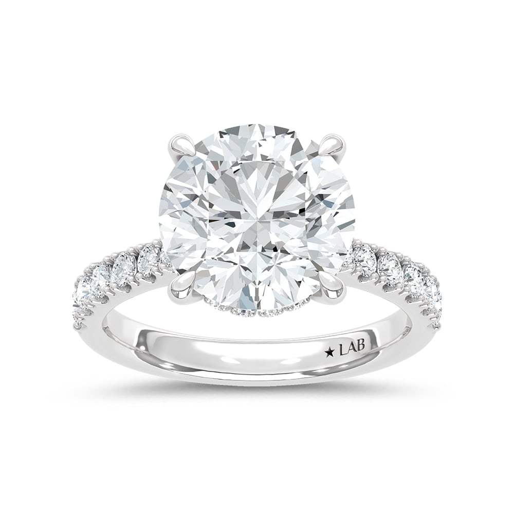 14K White Gold Lab Grown Diamond 5 1/2 Ct.Tw. Round Shape Hidden Halo Engagement Ring