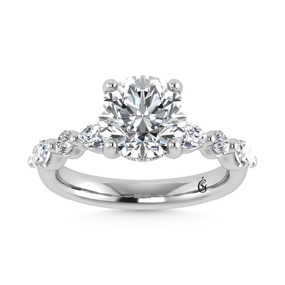 14K White Gold Lab Grown Diamond 3 5/8 Ct.Tw. Marquise and Round Shape Halo Engagement Ring (IGI