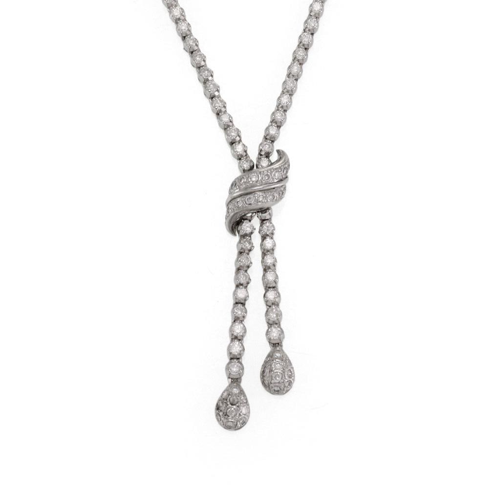 Stunning 3.00ct Diamond Lariat Necklace in 14k White Gold: Stunning 3.00ct Diamond Lariat Necklace in 14k White Gold This elegant lariat necklace features a stunning design with a total diamond weight of 3.00 carats. Crafted from 14k white gold with a polishe