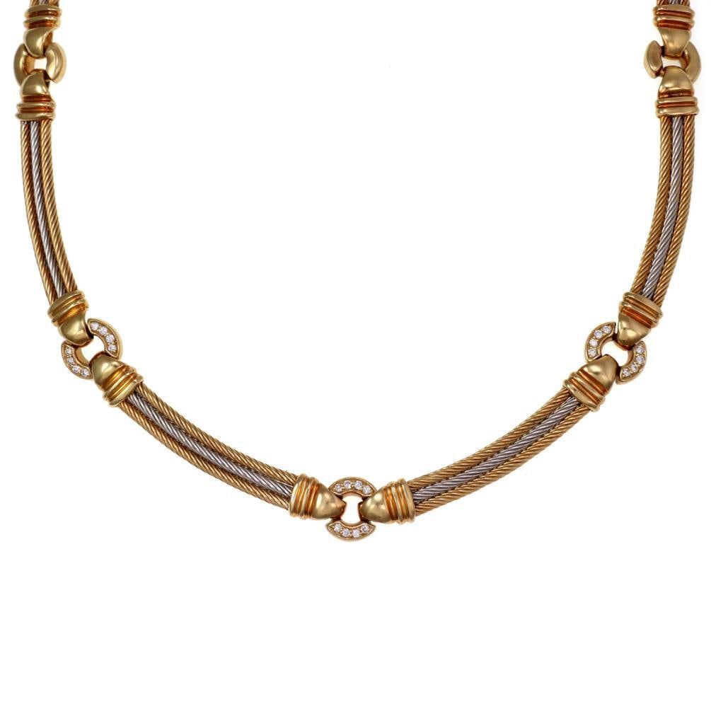 18k Tri Color Gold Diamond Section Link Collar Necklace 16in (1 of 6)