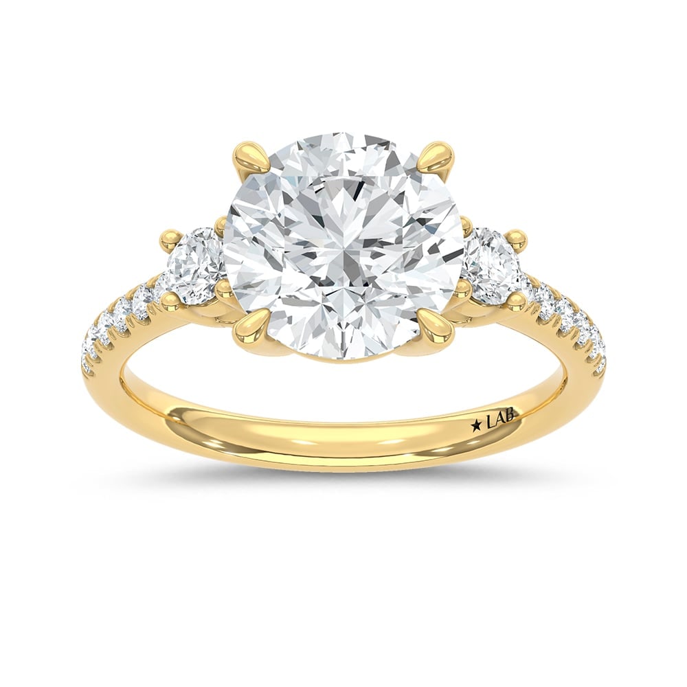 14K Yellow Gold Lab Grown Diamond 2 3/8 Ct.Tw. Round Shape Engagement Ring (IGI Certified Center
