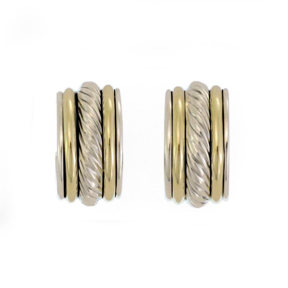 David Yurman 10mm Sterling Silver 14k Gold Cable Hoop Earrings D.Yurman 925 585: David Yurman 10mm Sterling Silver 14k Gold Cable Hoop Earrings D.Yurman 925 585 Elevate your style with these exquisite David Yurman earrings, featuring a luxurious design crafted from sterling silver