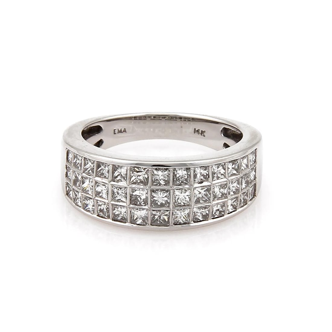 14k White Gold 2.00ct Princess Cut Diamond Wide Band Ring Size 7