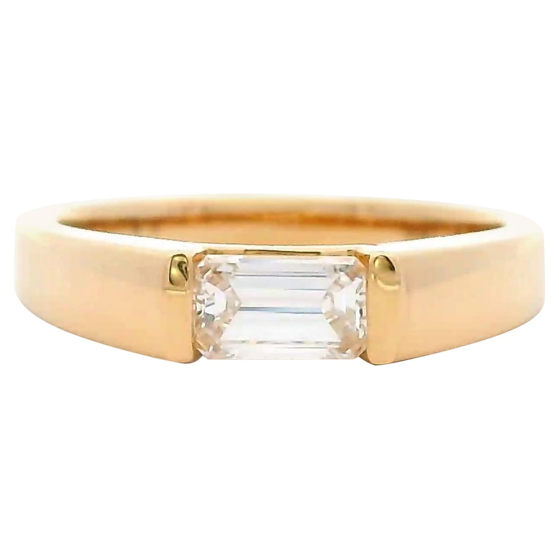 GIA 0.55ct Emerald Cut Diamond Ring 18k Yellow Gold