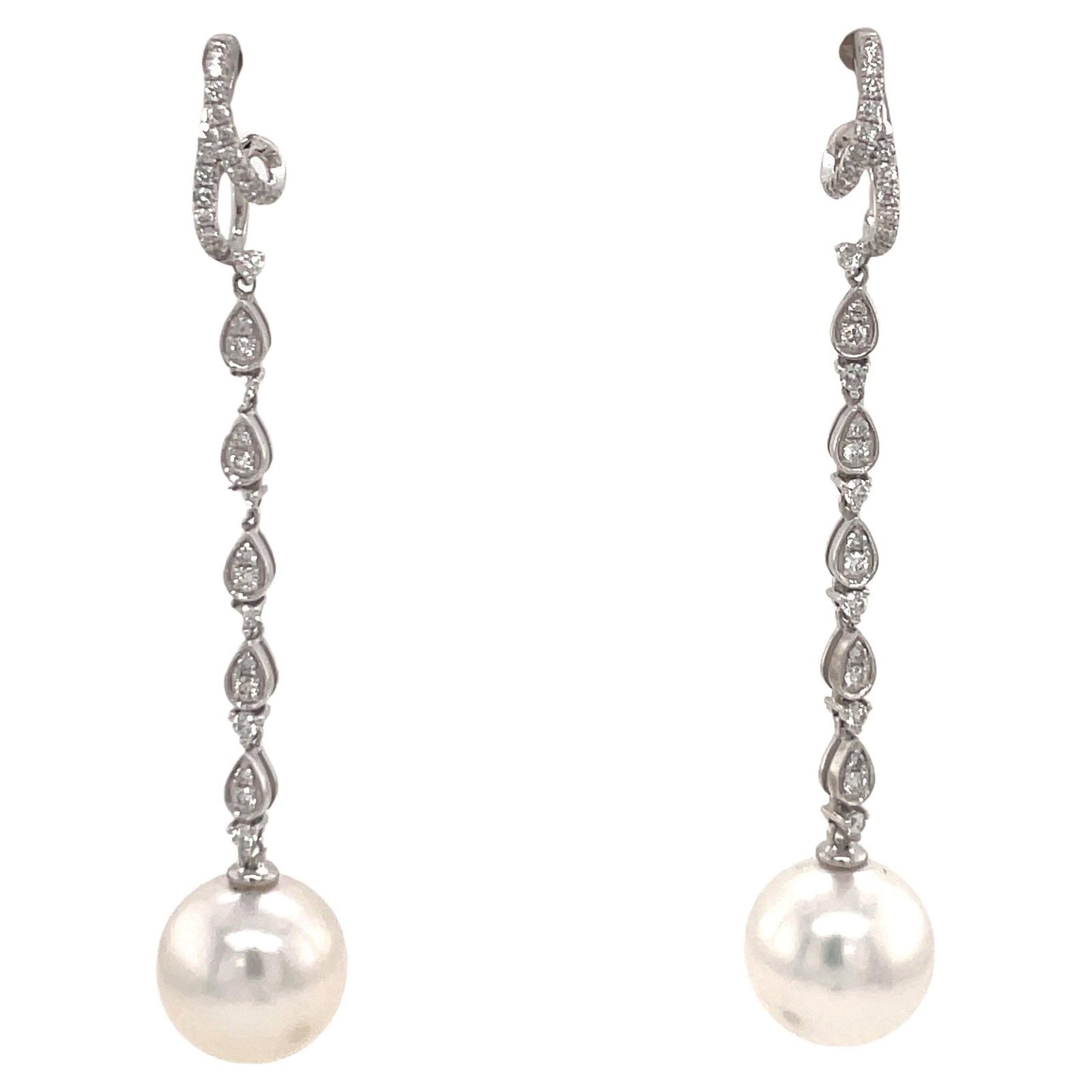 Harbor Diamonds 18K White Gold South Sea Pearl Diamond Drop Earrings