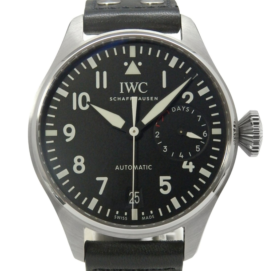 IWC IW501001 Big Pilot automatic mens wristwatch black dial: IWC IW501001 Big Pilot automatic mens wristwatch black dial IWC Big Pilot IW501001 men's automatic wristwatch with a black dial. This pre-owned timepiece is from Switzerland and is identified as a wri