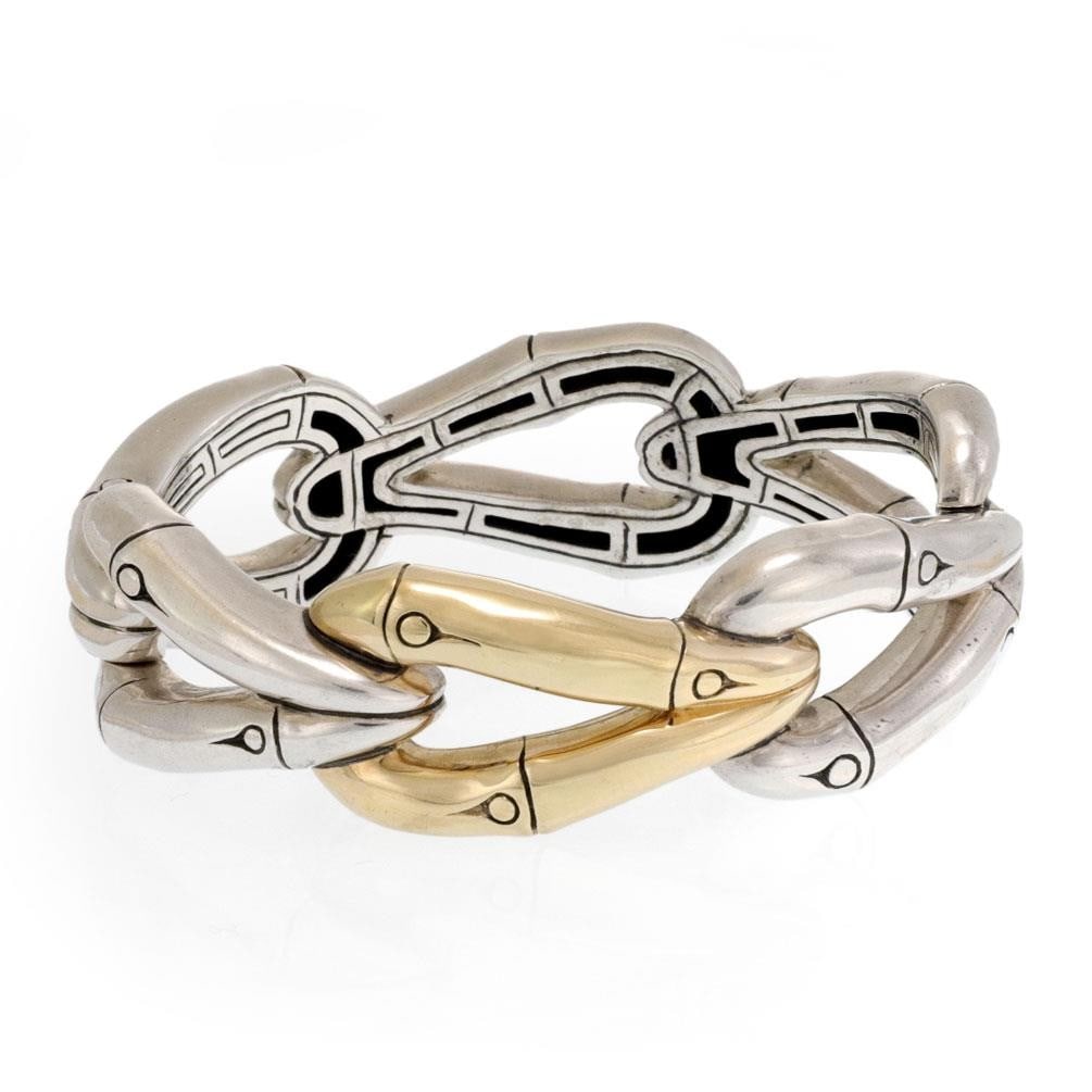 John Hardy Bamboo Bracelet Sterling Silver 18k Gold Accents: John Hardy Bamboo Bracelet Sterling Silver 18k Gold Accents This stunning bracelet from John Hardy's Bamboo Collection features an exquisite design crafted from sterling silver, accented with 18k yell