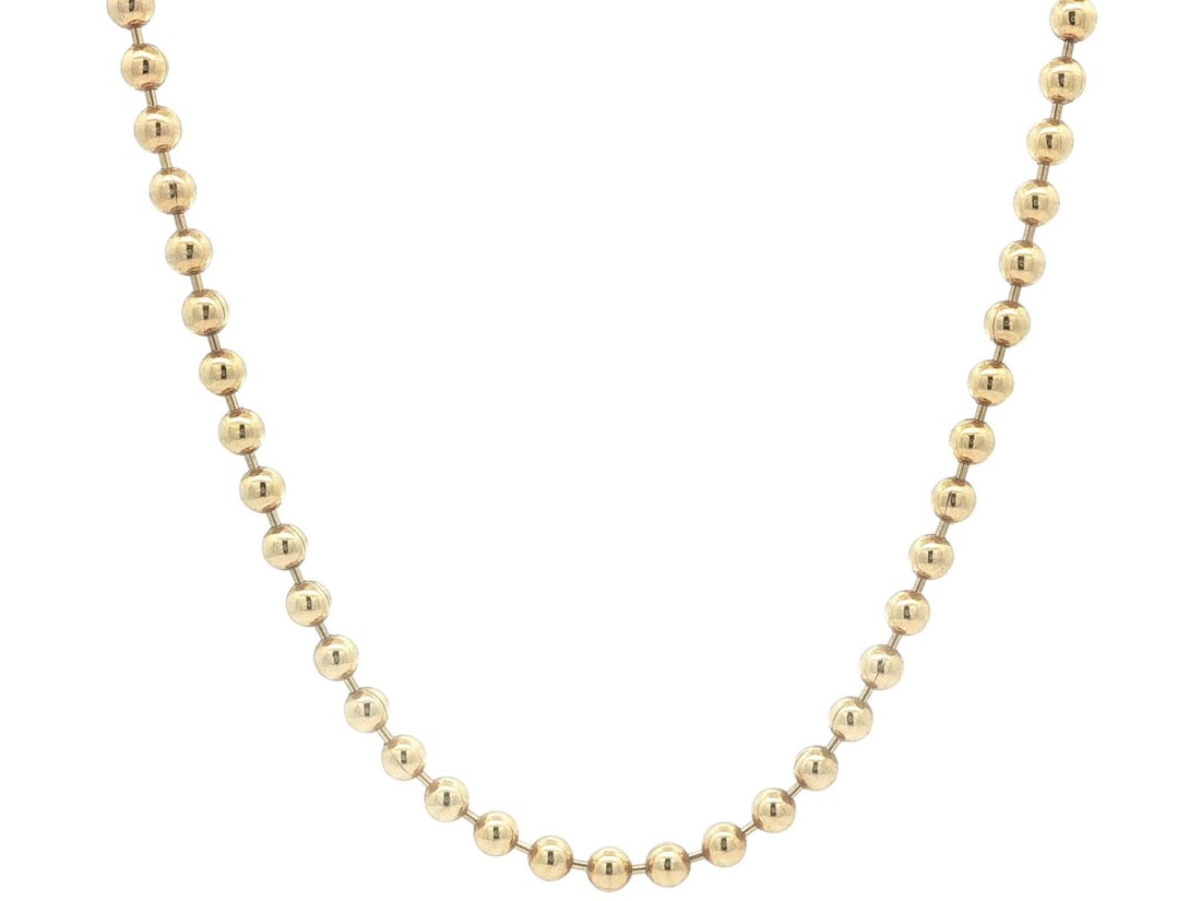 Unbranded Sterling Silver Gold Plated 18 Inch Ball Bead Chain Necklace: Unbranded Sterling Silver Gold Plated 18 Inch Ball Bead Chain Necklace Sterling silver necklace with gold plating in a 3mm ball bead link chain design. This unisex necklace features a lobster claw cla