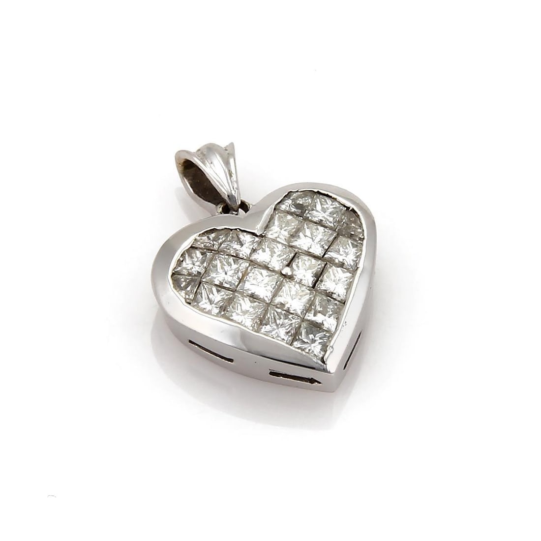 18k White Gold Heart Pendant with Invisible Set Diamonds