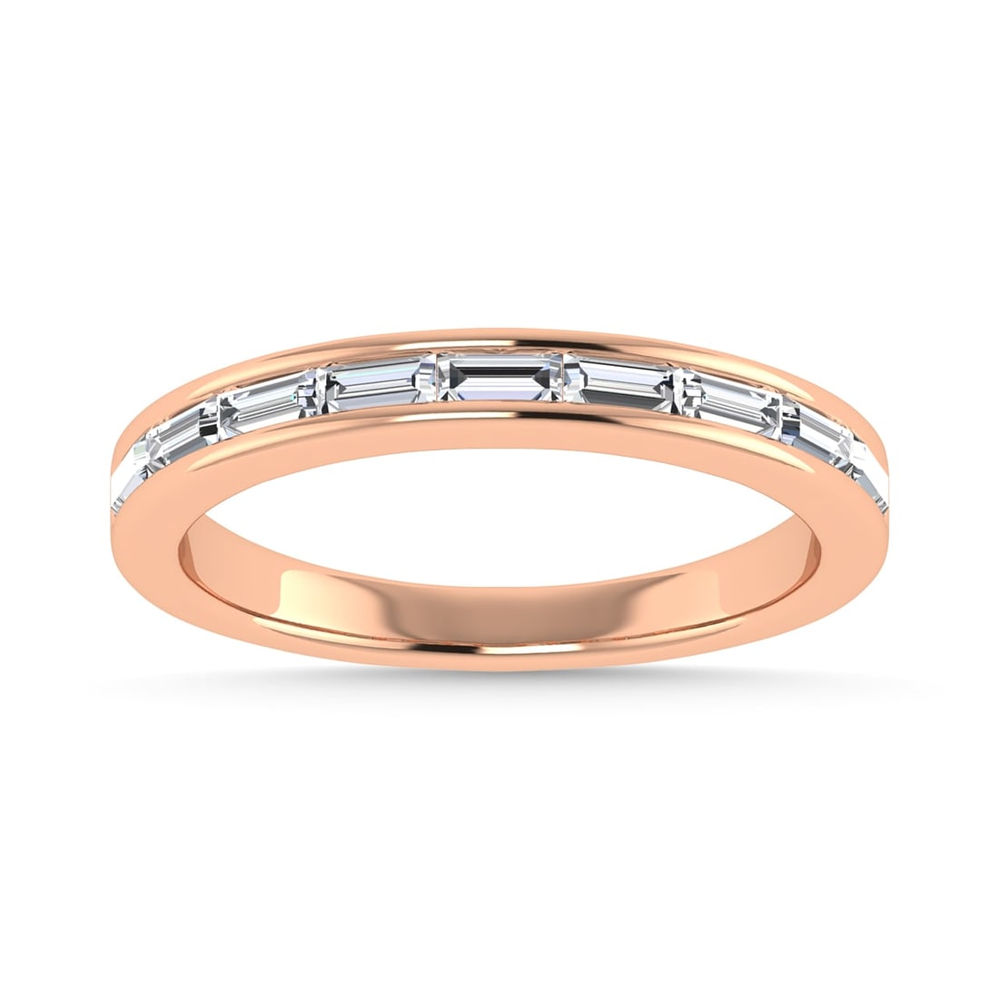 Diamond 3/8 Ct.Tw. Baguette Cut Anniversary Band in 14K Rose Gold: Diamond 3/8 Ct.Tw. Baguette Cut Anniversary Band in 14K Rose Gold 14k Rose Gold Stone Color: G-h Stone Clarity: Si2-i1 Each ring is presented in standard size 6.5. Complimentary resizing is available 