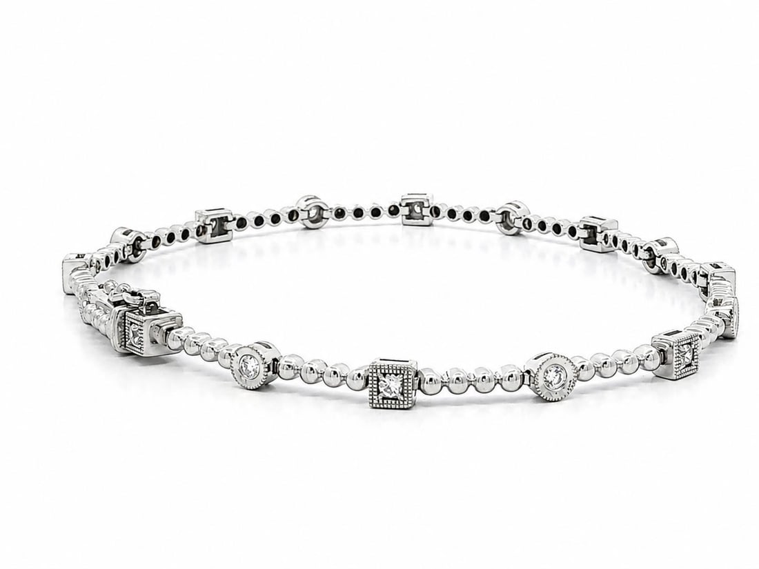 Unbranded 14k White Gold Diamond Station Link Bracelet 6.75 in (1 of 10)