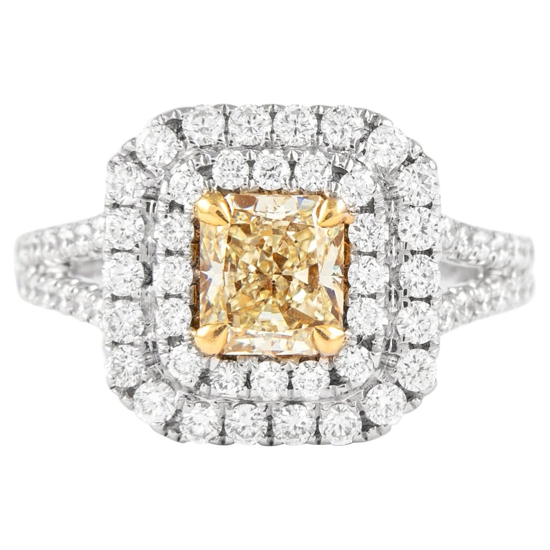 1.23ct Fancy Intense Yellow Diamond Ring 18k Two-Tone EGL Certified: 1.23ct Fancy Intense Yellow Diamond Ring 18k Two-Tone EGL Certified This exquisite 1.23ct Fancy Intense Yellow VS2 Diamond Ring showcases a stunning contemporary design, expertly crafted in 18k two-to