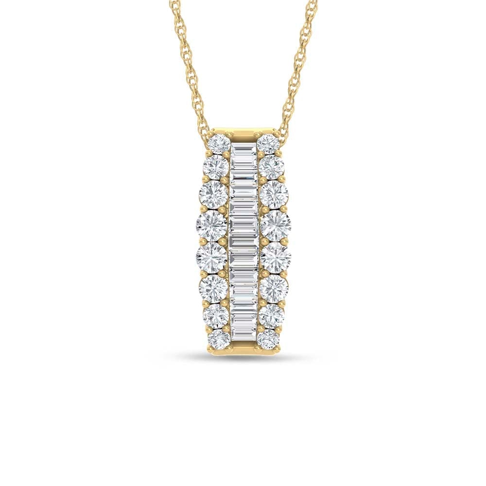 14K Yellow Gold 2 Ct.Tw. Round and Baguette Lab Grown Diamond Fashion Pendant