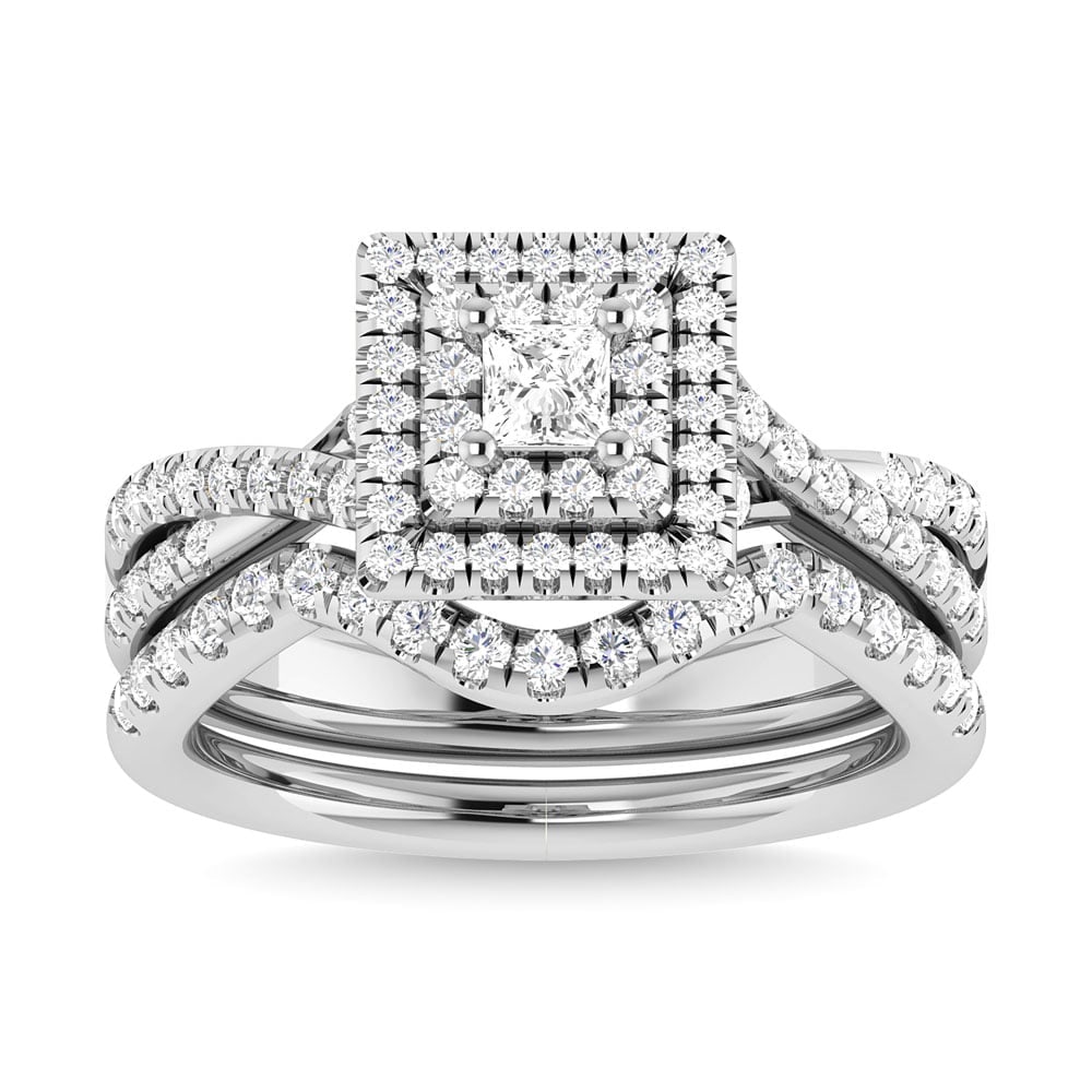 Diamond 1 Ct.Tw. Princess Cut Bridal Ring in 14K White Gold: Diamond 1 Ct.Tw. Princess Cut Bridal Ring in 14K White Gold Diamond 1 Ct.Tw. Princess Cut Bridal Ring in 14K White Gold 14k White Gold Stone Color: G-h Stone Clarity: I2 Each ring is presented in stan
