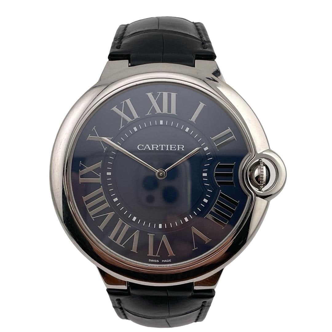 Cartier Men's Ballon Bleu Reference 3377 Blue Dial Leather Watch with Papers