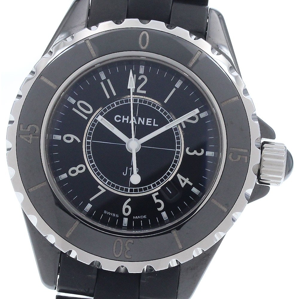 CHANEL J12 Black Ceramic Quartz Ladies Date Watch: CHANEL J12 Black Ceramic Quartz Ladies Date Watch This CHANEL H0681 J12 ladies watch features a classic black ceramic design and is equipped with a date display and quartz movement. Crafted in Switzer