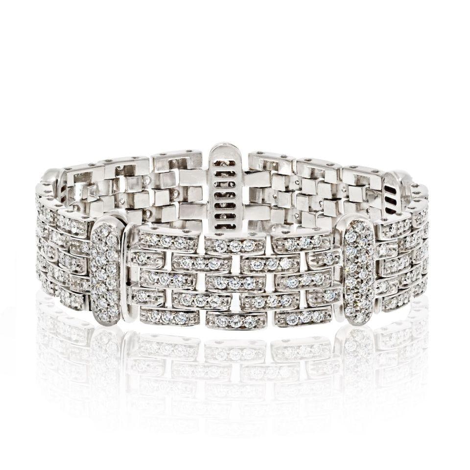 Elegant 18K White Gold 10ct Five Row Diamond Link Bracelet