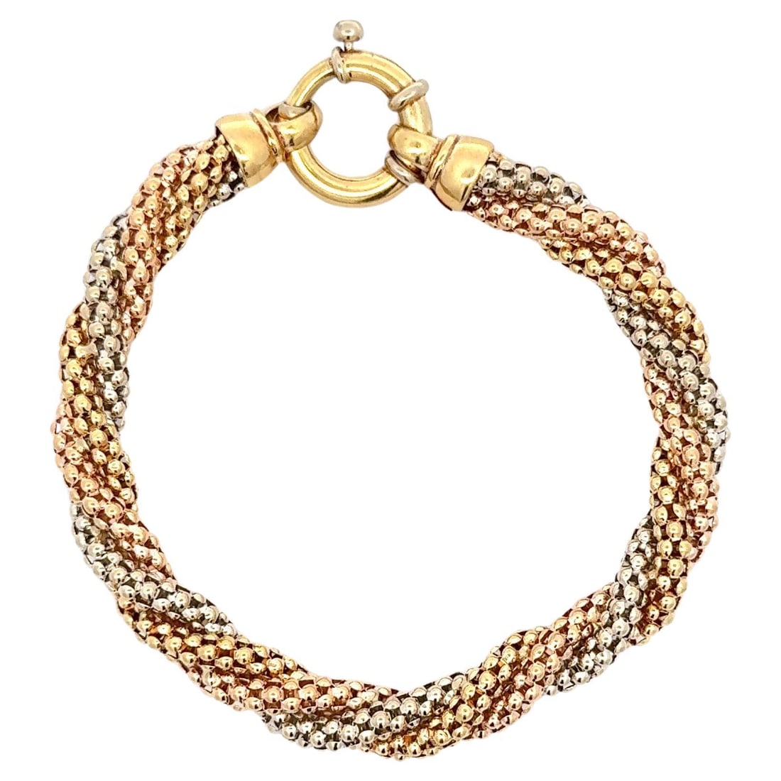 Harbor Diamonds 18K Tri-Color Gold Beaded Twist Bracelet 8 in 23g Contemporary: Harbor Diamonds 18K Tri-Color Gold Beaded Twist Bracelet 8 in 23g Contemporary This exquisite Tri-Color Gold Beaded Twist Bracelet is crafted from 18 karat gold, showcasing a stunning combination of r