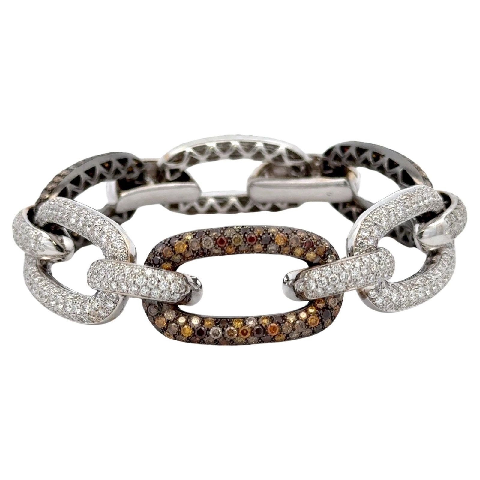 Yeprem 27.93 Carat Diamond Champagne Link Bracelet in 18K White Gold