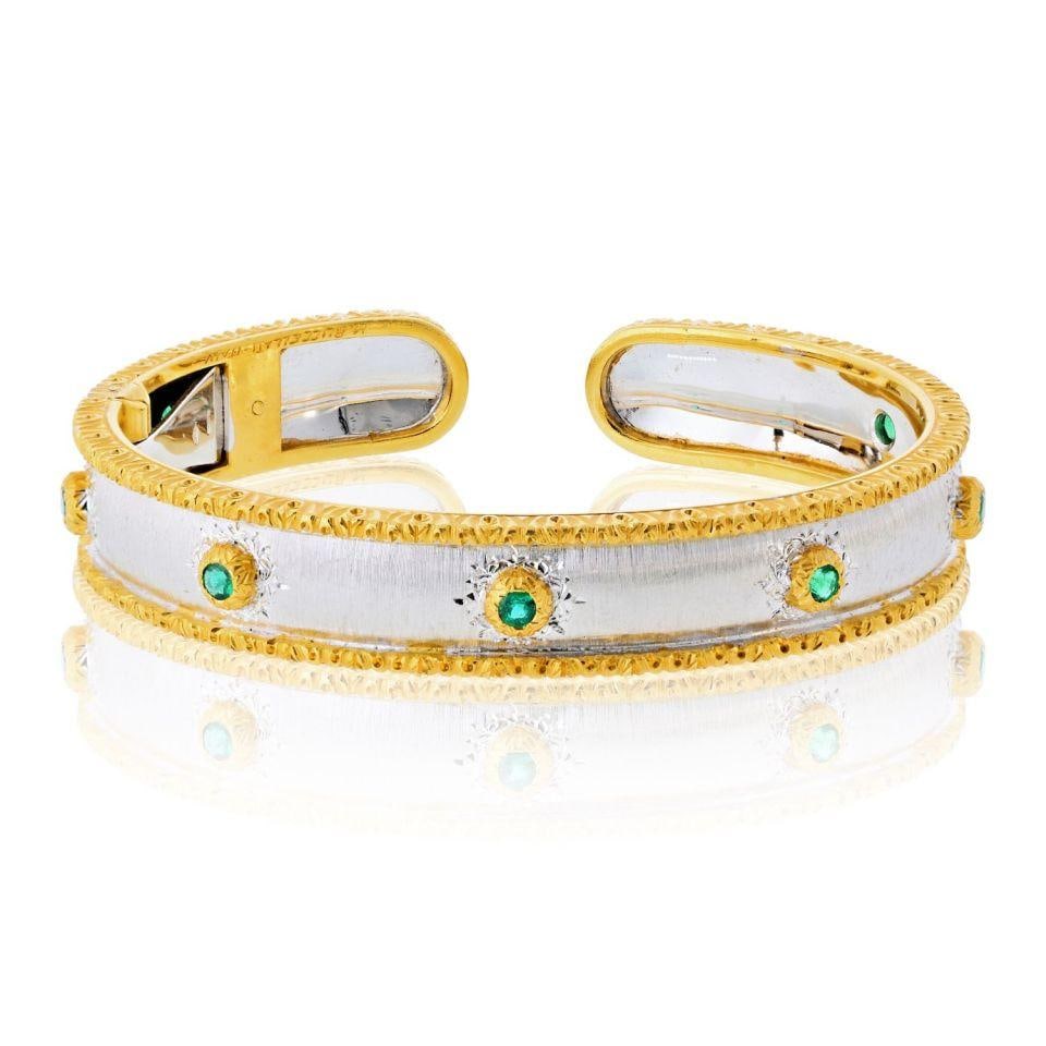 Buccellati Macri Capri 18K Two Tone Emerald Bangle Bracelet (1 of 7)