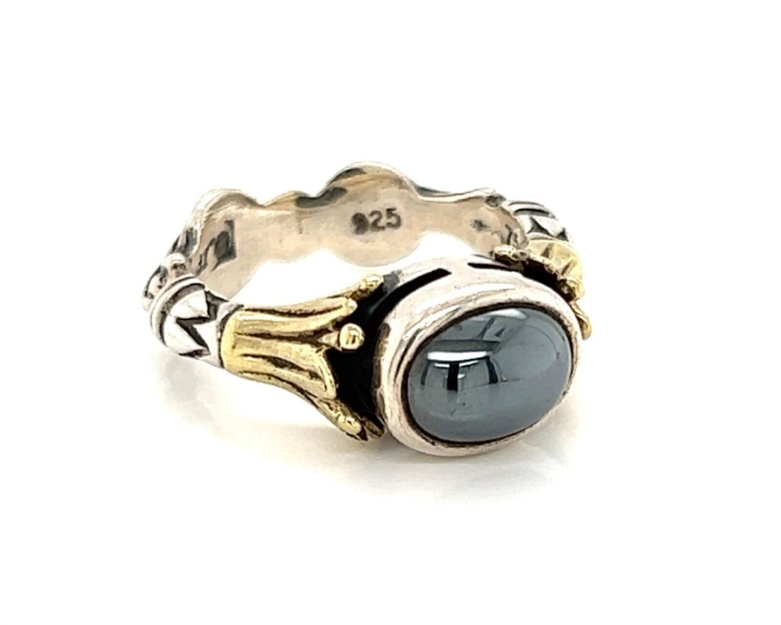 Lagos Size 5 Sterling Silver Ring with Hematite and 18k Gold Accents (1 of 5)