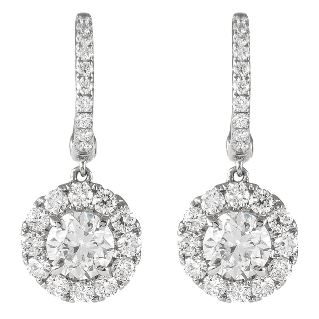 GIA 4.96ct Round Diamond Earrings 18k White Gold: GIA 4.96ct Round Diamond Earrings 18k White Gold Elevate your elegance with these stunning GIA certified 4.96 carat total weight round diamond drop earrings, crafted in luxurious 18k white gold. These