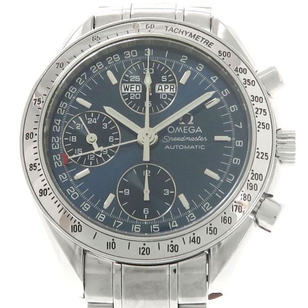 Omega Speedmaster 3523.80 Blue Dial Triple Calendar Watch 37mm: Omega Speedmaster 3523.80 Blue Dial Triple Calendar Watch 37mm This OMEGA Speedmaster Triple Calendar men's wristwatch features a 37mm stainless steel case and a striking blue dial. The watch is equip