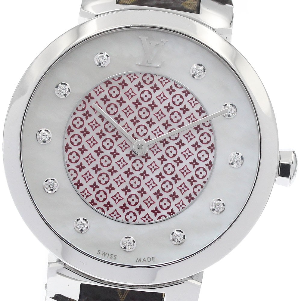 Louis Vuitton Tambour Rouge Diamant Quartz Ladies Watch Q1G00: Louis Vuitton Tambour Rouge Diamant Quartz Ladies Watch Q1G00 This Louis Vuitton Tambour Monogram Rouge Diamant wristwatch features a stainless steel case and a leather strap, designed specifically fo