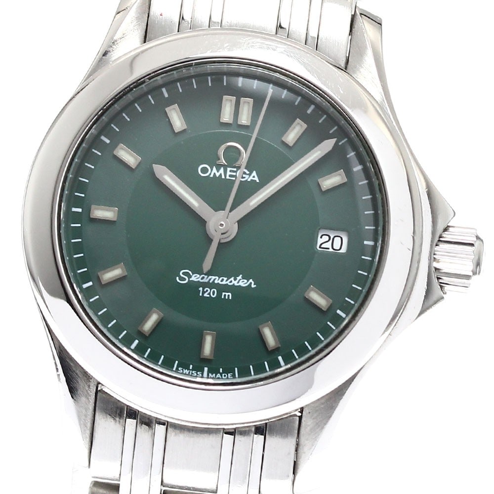 Omega Seamaster 120M Green Dial Quartz Ladies Watch 2581.72: Omega Seamaster 120M Green Dial Quartz Ladies Watch 2581.72 This OMEGA Seamaster 120M Date Quartz ladies wristwatch features a stainless steel case and bracelet with a green dial. The watch is powered