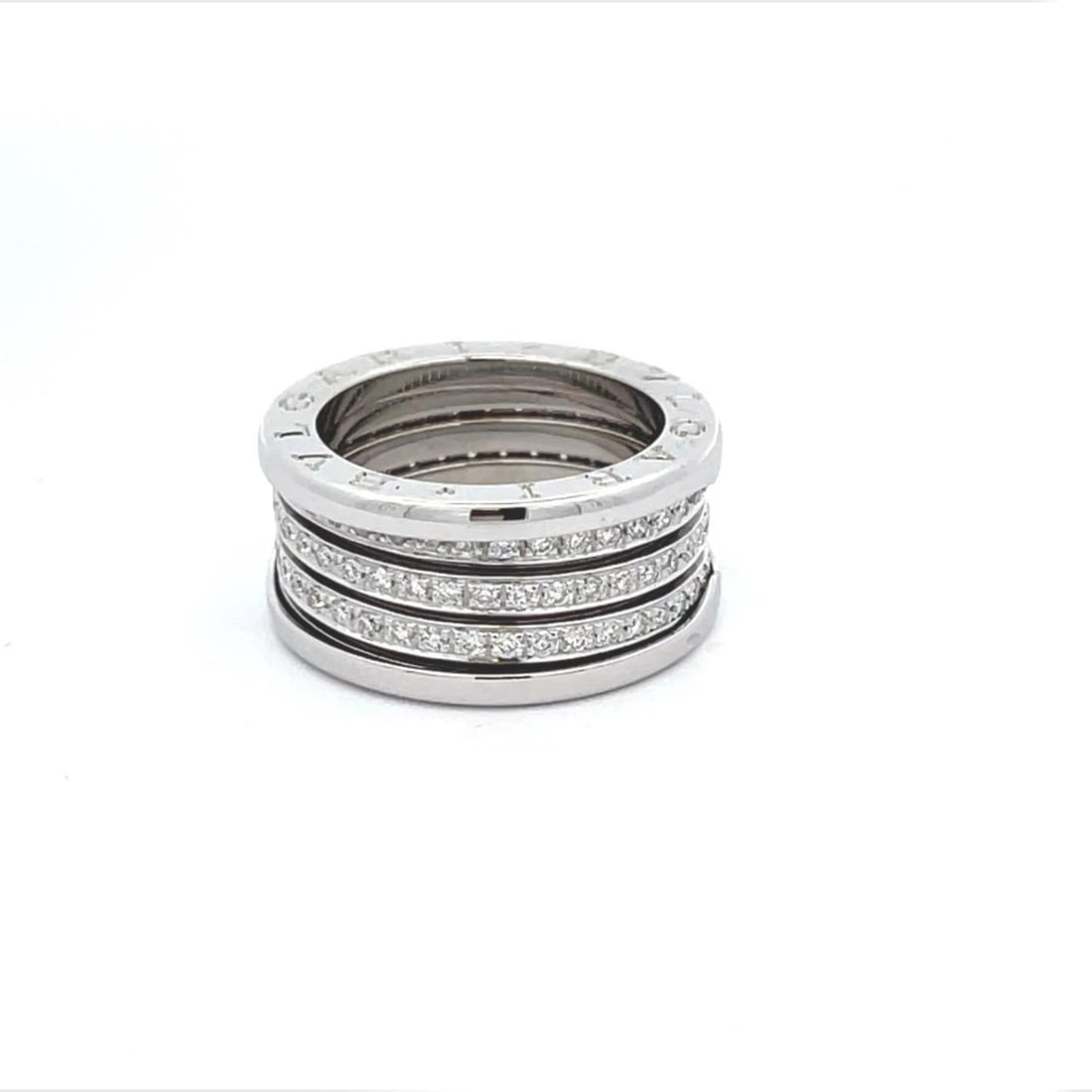 Bvlgari B. Zero1 18k White Gold Diamond Band Ring 11mm Size 55 US 7