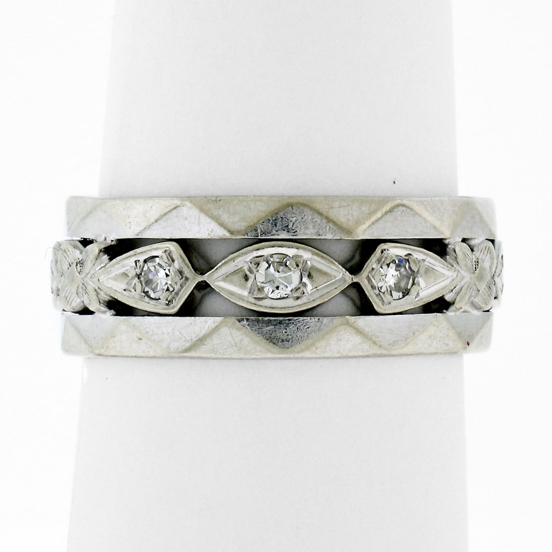 Antique 14K White Gold 0.20ctw Diamond Eternity Band Ring Art Deco