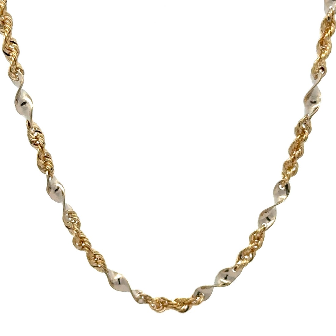 14k Yellow White Gold 16 Inch Swirl Rope Link Necklace
