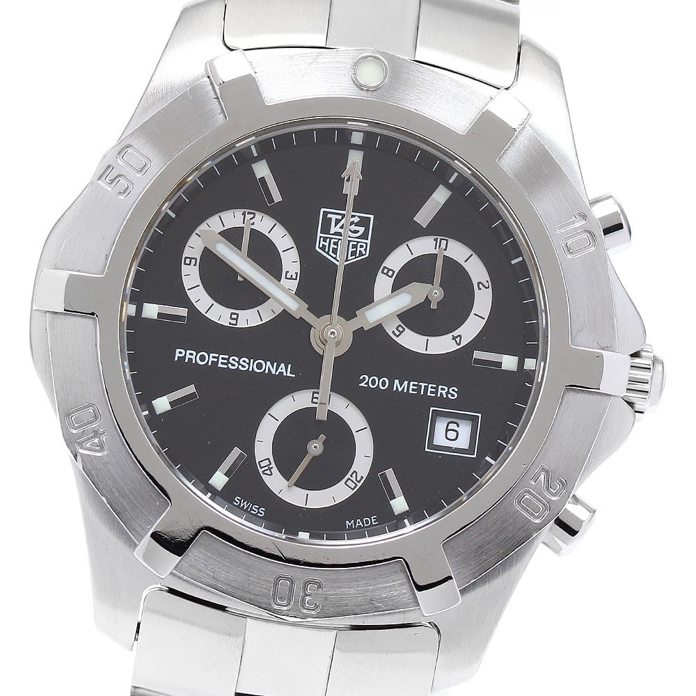 TAG Heuer Exclusive CN111F Quartz Chronograph Men's Wristwatch: TAG Heuer Exclusive CN111F Quartz Chronograph Men's Wristwatch This TAG HEUER CN111F Exclusive Chronograph is a pre-owned men's wristwatch featuring a stainless steel case and band with a black dial. 