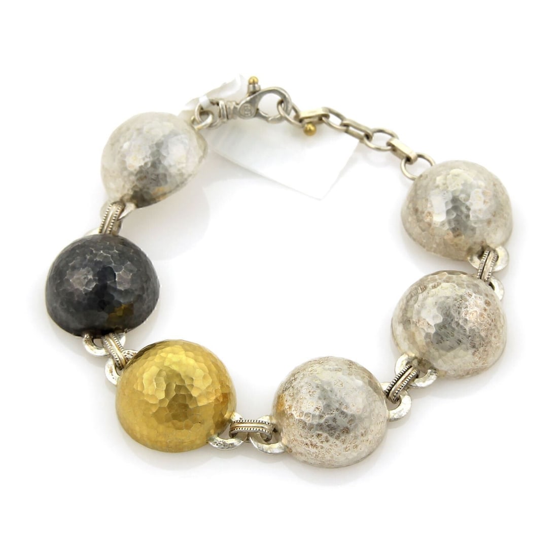 Gurhan Half Dome Bracelet Sterling Silver 24k Gold Overlay Black White: Gurhan Half Dome Bracelet Sterling Silver 24k Gold Overlay Black White This Gurhan half dome bracelet is crafted in sterling silver with 24k gold overlay and a black and white finish. It features a sc