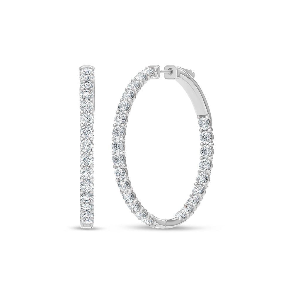 14K White Gold Lab Grown Round Diamond 6 Ct.Tw. In and Out Hoop Earrings: 14K White Gold Lab Grown Round Diamond 6 Ct.Tw. In and Out Hoop Earrings Bold 14K white gold hoops with 6 Ct.Tw. lab-grown round diamonds, in and out style. 14k White Gold Stone Color: D-f Stone Clari
