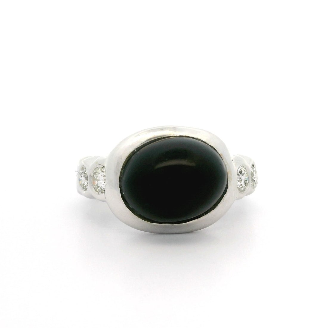 Elegant White Gold Band Ring with Black Onyx and Diamond Accents