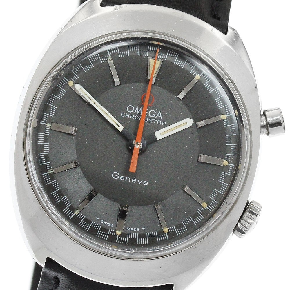 Omega Geneve Chronostop 145.010 Manual Wind Chronograph Watch: Omega Geneve Chronostop 145.010 Manual Wind Chronograph Watch This OMEGA Geneve Chronostop wristwatch is a men's timepiece featuring a manual winding Caliber 865 movement. The watch has a stainless st