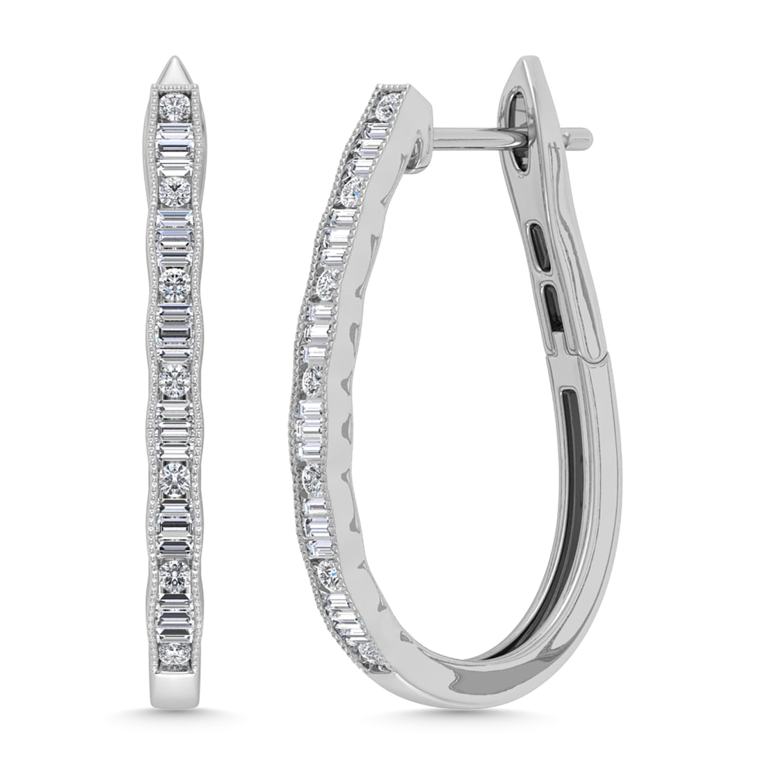 Diamond 1/2 Ct.Tw. Hoop Earrings in 10K White Gold: Diamond 1/2 Ct.Tw. Hoop Earrings in 10K White Gold 14k White Gold Stone Color: G-h Stone Clarity: Si2 / I1 This item may take 2-5 weeks for shipping. PLEASE NOTE: Framed, Large, or heavy items do not 