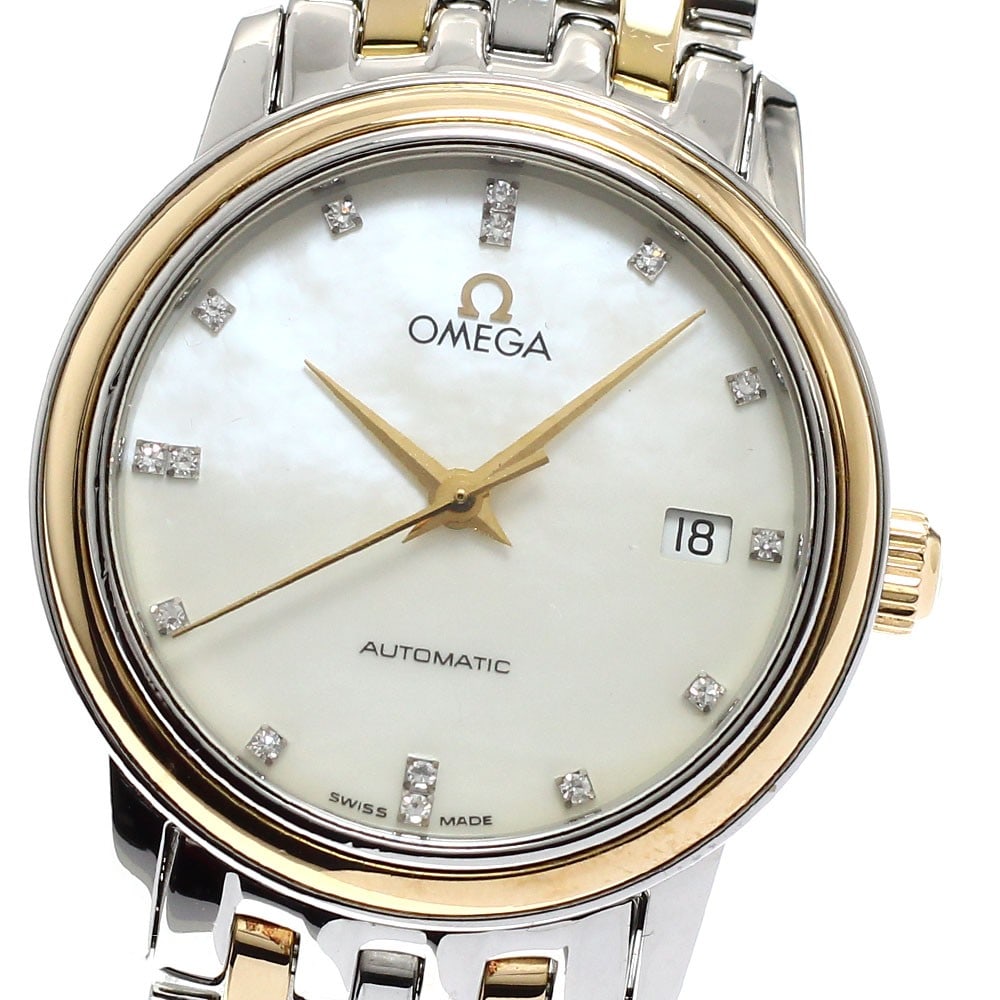 Women's OMEGA De Ville Prestige Automatic Watch YG Bezel 15P Diamond: Women's OMEGA De Ville Prestige Automatic Watch YG Bezel 15P Diamond Omega De Ville Prestige women's automatic wristwatch with a yellow gold bezel and 15 diamonds. The watch is pre-owned and Swiss mad
