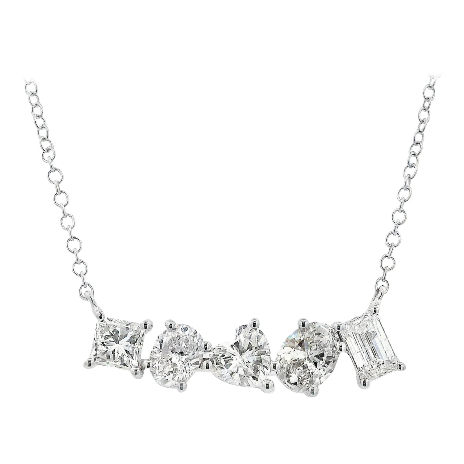 1.99ct Mixed Diamond Necklace 18k White Gold: 1.99ct Mixed Diamond Necklace 18k White Gold This stunning Mixed Diamond Pendant Necklace features a total of 1.99 carats of exquisite diamonds set in luxurious 18k white gold. The design showcases a 
